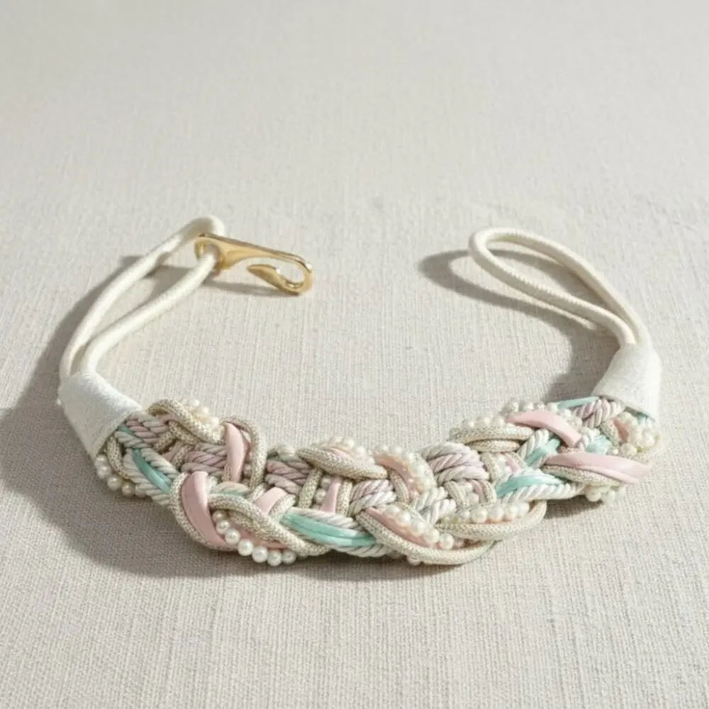 Vintage Braided Rope Belt Pastel Pearl Detail